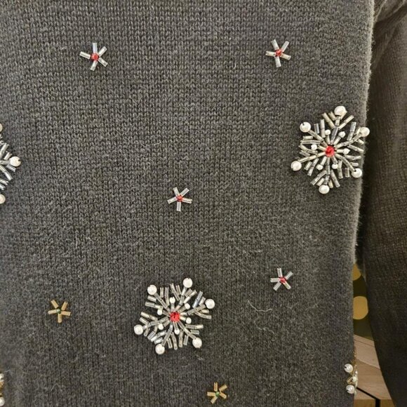 Vintage Christmas Sweater Beads Sequins Snowflakes Candy Canes - Picture 6 of 8